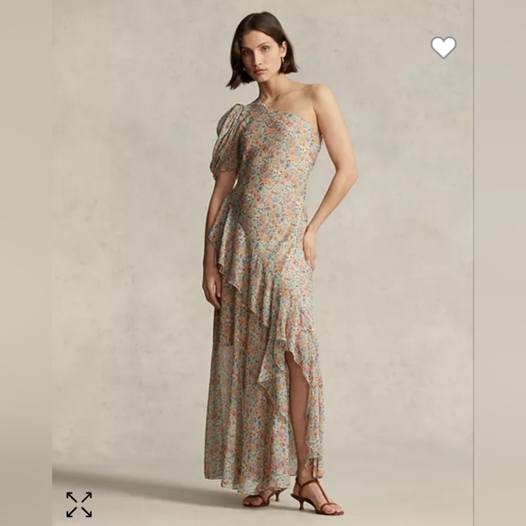 Polo Ralph Lauren Floral One Shoulder Georgette Maxi Dress - Picture 1 of 10
